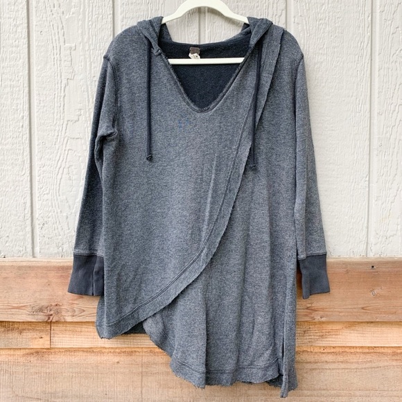 Free People Tops - Free People charcoal gray asymmetrical layered long hoodie tunic sweatshirt